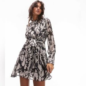 Topshop Abstract Animal Print Tie-waist Mini Dress